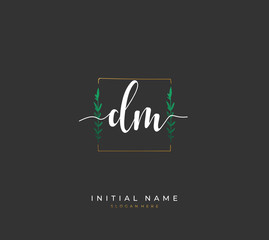 Handwritten letter D M DM for identity and logo. Vector logo template with handwriting and signature style.