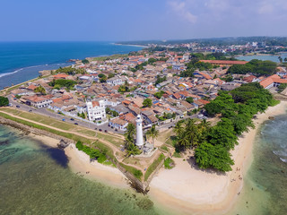Galle Dutch Fort. Galle Fort, Sri Lanka, as seen from the air. Galle Fort in Bay of Galle on southwest coast of Sri Lanka, was built by Portuguese. Panoramic Top View.
