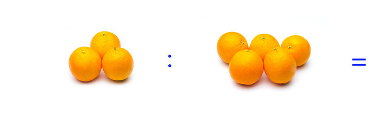 División sencilla entre naranjas, cálculo matemático de división.