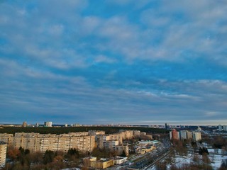 Aerial view of Zeleny Lug district in Minsk, Belarus in winter