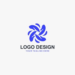 Fototapeta premium Circle hand logo design. Group abstract symbol. Blue color people care vector icons.