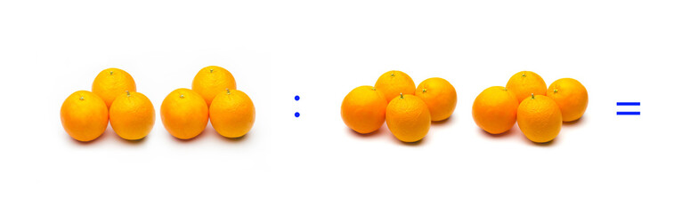 Division, simple mathematical operation; division between oranges