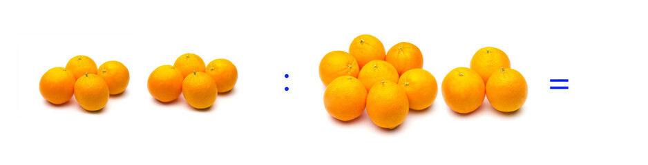 División sencilla entre naranjas, cálculo matemático de división.