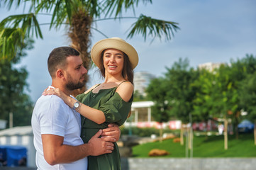 Fototapeta premium Young couple in love on vacation . Happy people in love