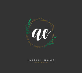 Handwritten letter A E AE for identity and logo. Vector logo template with handwriting and signature style.