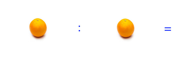 División sencilla entre naranjas, cálculo matemático de división.