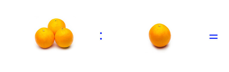 División sencilla entre naranjas, cálculo matemático de división.