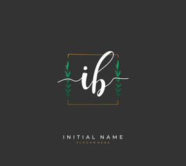 Handwritten letter I B IB for identity and logo. Vector logo template with handwriting and signature style.