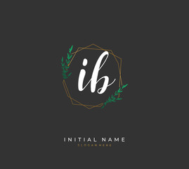 Handwritten letter I B IB for identity and logo. Vector logo template with handwriting and signature style.