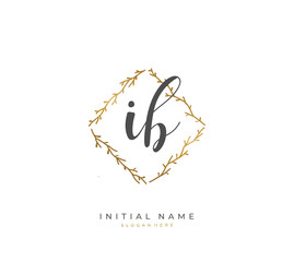 Handwritten letter I B IB for identity and logo. Vector logo template with handwriting and signature style.