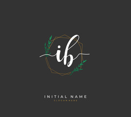 Handwritten letter I B IB for identity and logo. Vector logo template with handwriting and signature style.
