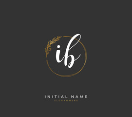 Handwritten letter I B IB for identity and logo. Vector logo template with handwriting and signature style.