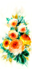 Flowers watercolor illustration.  A tender bouquet of roses on a white background.