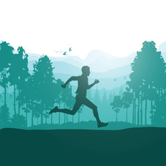 Running silhouettes. Vector illustration, Trail Running, Marathon runner.	