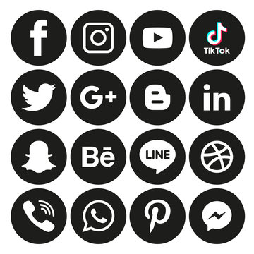 Social Media flat icons technology, network, computer concept. background  group star smiley face sale. Share, Like, Vector illustration Twitter, YouTube, WhatsApp, Snapchat, Facebook, instagram, tikt