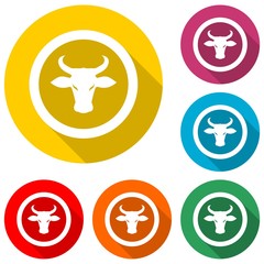 Abstract simple Bull head icon with long shadow