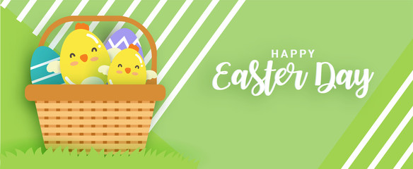 happy Easter with little chickens in paper cut style.
