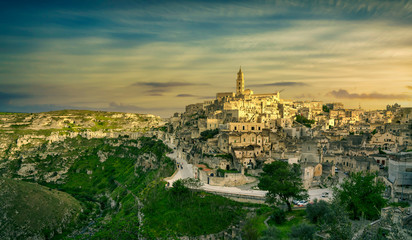 Matera ancient town i Sassi, Unesco site landmark. Basilicata, Italy.