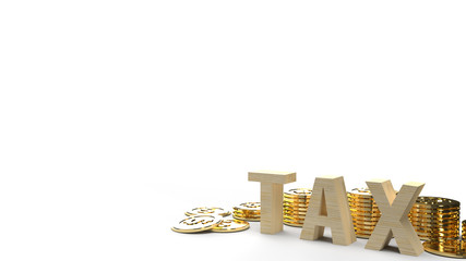 The wood tax and coin 3d rendering image for business content.