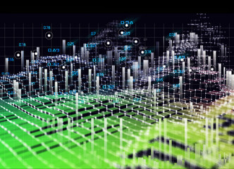 Obraz premium Abstract futuristic concept of blur polygonal formes. Big data. Quantum virtual cryptography. Business visualization of artificial intelligence. Blockchain.