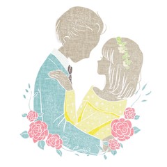 Couple Silhouette Illustration for Valentine’s Day, Heart-shaped Background