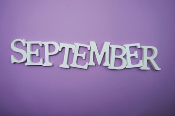 Obraz premium September alphabet letter with space copy on Purple background