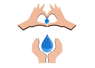 world water day sign symbol with hand make heart for water drop on soft blue background
