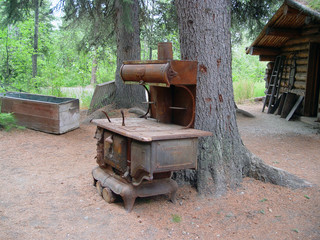 old wood stove used by fur traders