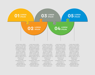Half circle five puzzle jigsaw vector infographic