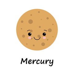 Cute planet Mercury. Vector illustration for children