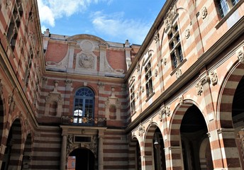 Courtyard entrance of the Capitole in Toulouse, Haute Garonne, Occitanie region, France