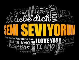 Seni seviyorum (I Love You in Turkish) in different languages of the world