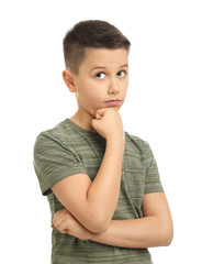 Portrait of preteen boy on white background
