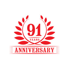 91 years logo design template. Ninety first anniversary vector and illustration.