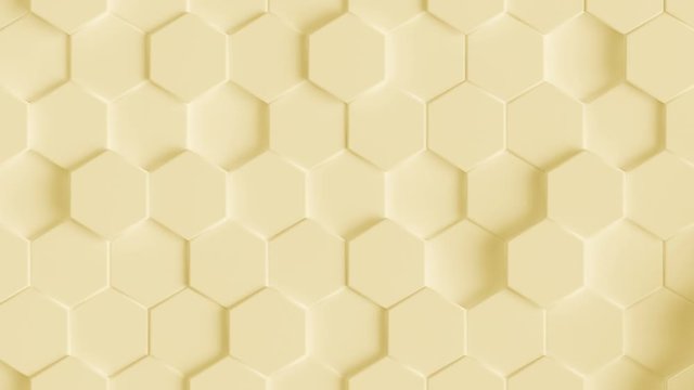 Abstract Hexagon Geometric Surface Loop 6 Light Yellow: bright minimal hexagonal grid pattern animation in fun, optimistic yellow color. Clean background with glossy yellow hexagon shapes. 4K