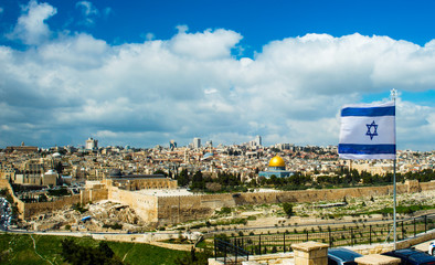 Israeli flag flying over Jerusalem