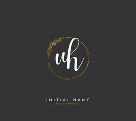 Handwritten letter U H UH for identity and logo. Vector logo template with handwriting and signature style.