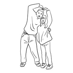 couple with heart shape vector illustration sketch doodle hand drawn with black lines isolated on white background