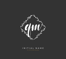 Handwritten letter Q M QM for identity and logo. Vector logo template with handwriting and signature style.