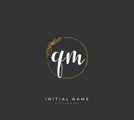 Handwritten letter Q M QM for identity and logo. Vector logo template with handwriting and signature style.