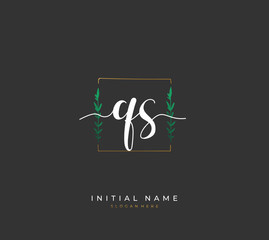 Handwritten letter Q S QS for identity and logo. Vector logo template with handwriting and signature style.