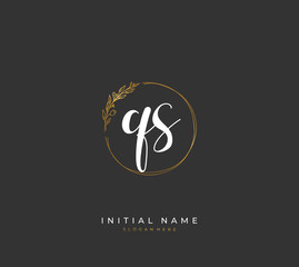 Handwritten letter Q S QS for identity and logo. Vector logo template with handwriting and signature style.