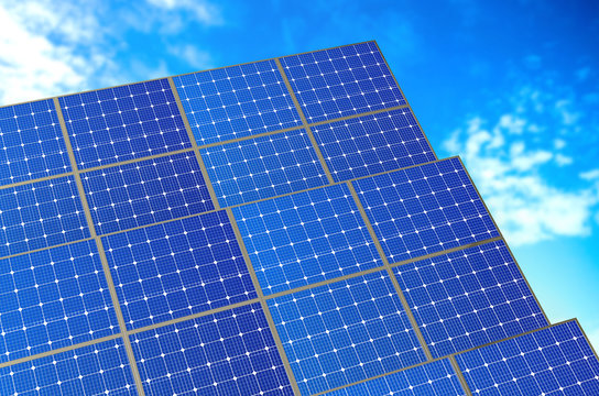 Solar Panels Against The Blue Sky