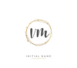 Handwritten letter V M VM for identity and logo. Vector logo template with handwriting and signature style.