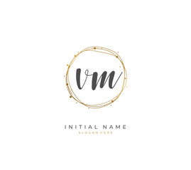 Handwritten letter V M VM for identity and logo. Vector logo template with handwriting and signature style.