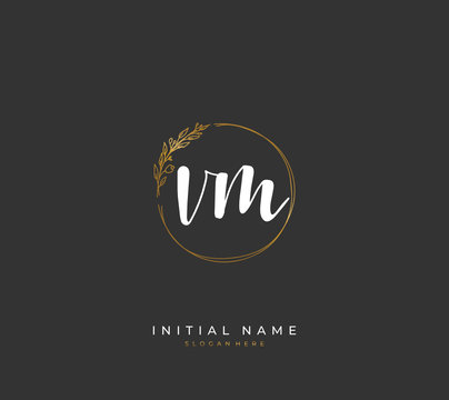 Handwritten letter V M VM for identity and logo. Vector logo template with handwriting and signature style.