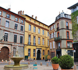 Colorful Sainte Scarbes square in Toulouse city, Haute Garonne, Occitanie region, France