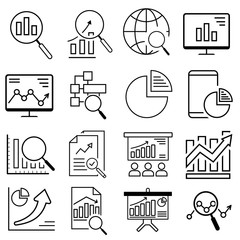 Data analysis line icons set. Modern linear graphic design concepts, simple outline elements collection. Vector line icons