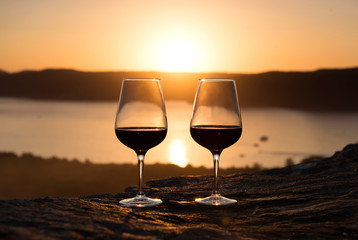 Red wine at sunset, Palm Beach, Australia