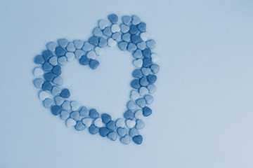 Big heart made up of little hearts. Toned trendy classic blue 2020. Copy space: Valentines and March 8, mother's day concept.